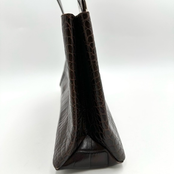 Vintage Furla Genuine Leather Croc Embossed Brown Shoulder Bag - Picture 4 of 14